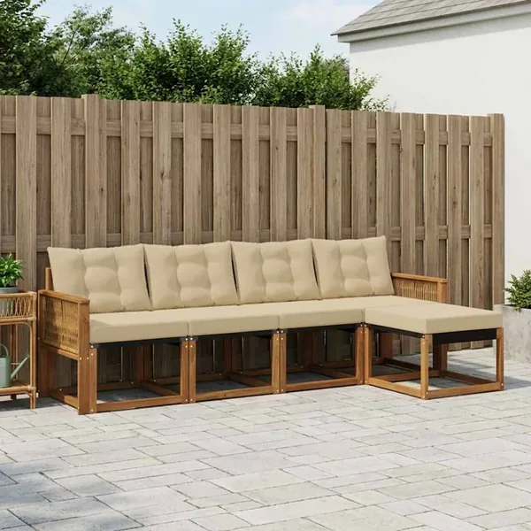 Ensemble de canapés d'extérieur 5 pcs Naturel et Beige