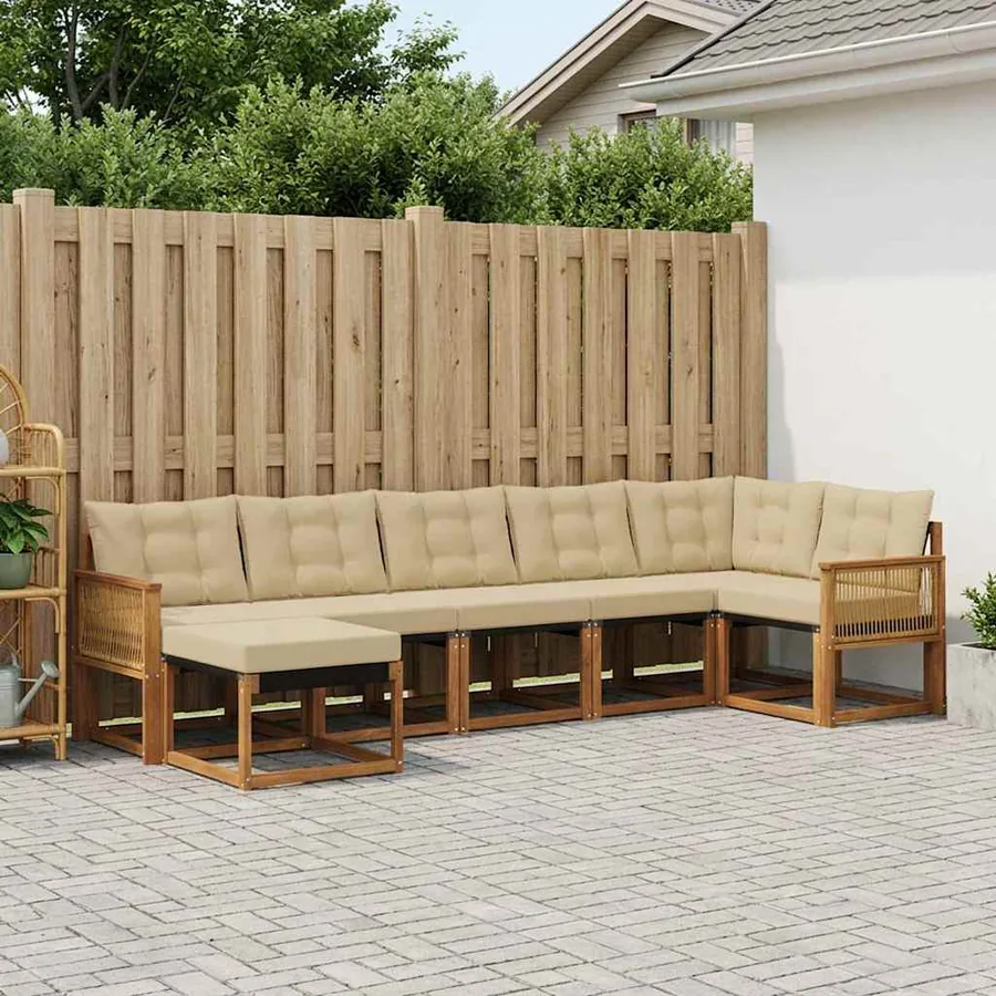 Ensemble de canapés d'extérieur 7 pcs Naturel et Beige