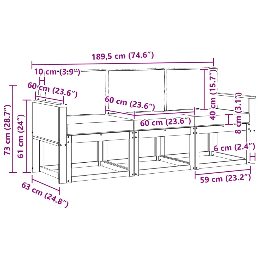 Ensemble de canapés d'extérieur 3 pcs Naturel et gris clair - 6