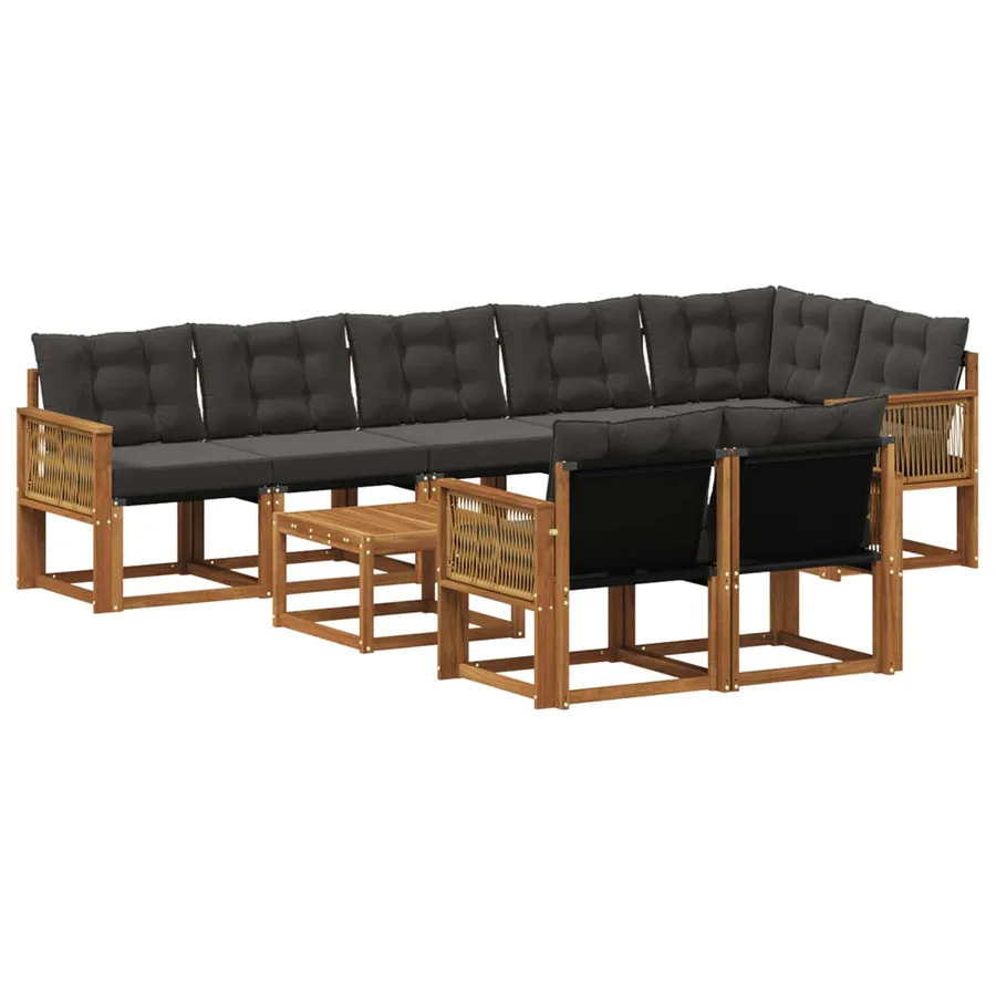 Ensemble de canapés d'extérieur 9 pcs Naturel et noir - 2
