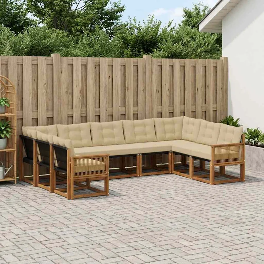 Ensemble de canapés d'extérieur 9 pcs Naturel et Beige