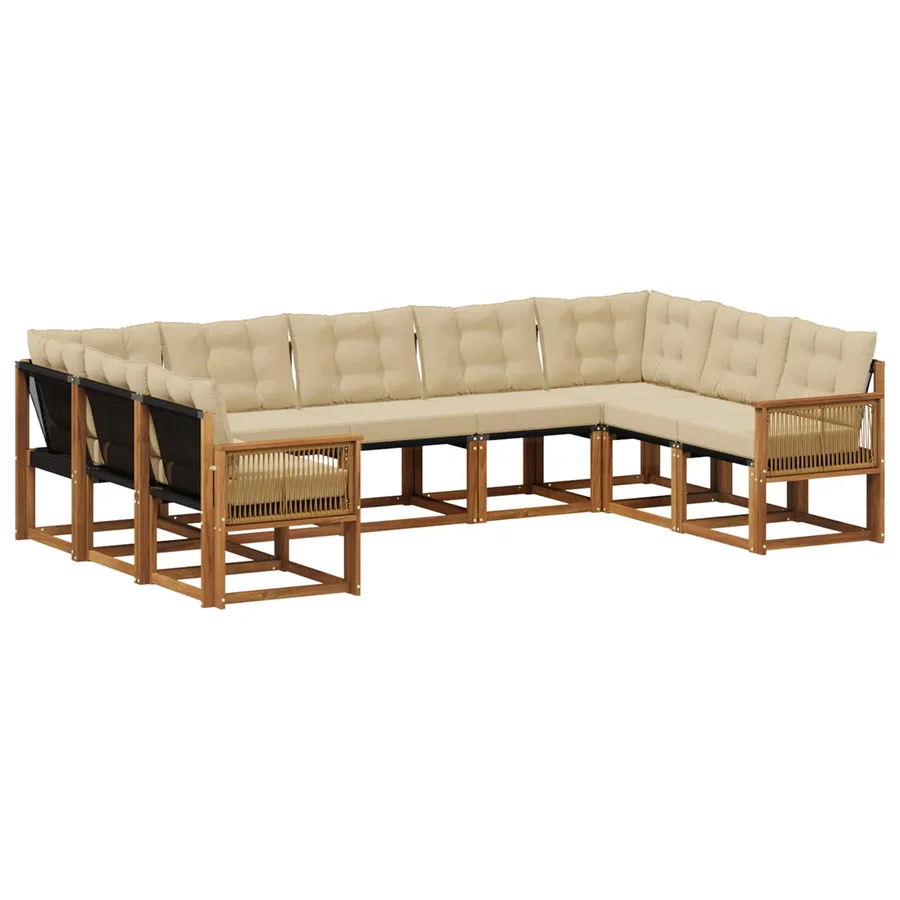 Ensemble de canapés d'extérieur 9 pcs Naturel et Beige - 2