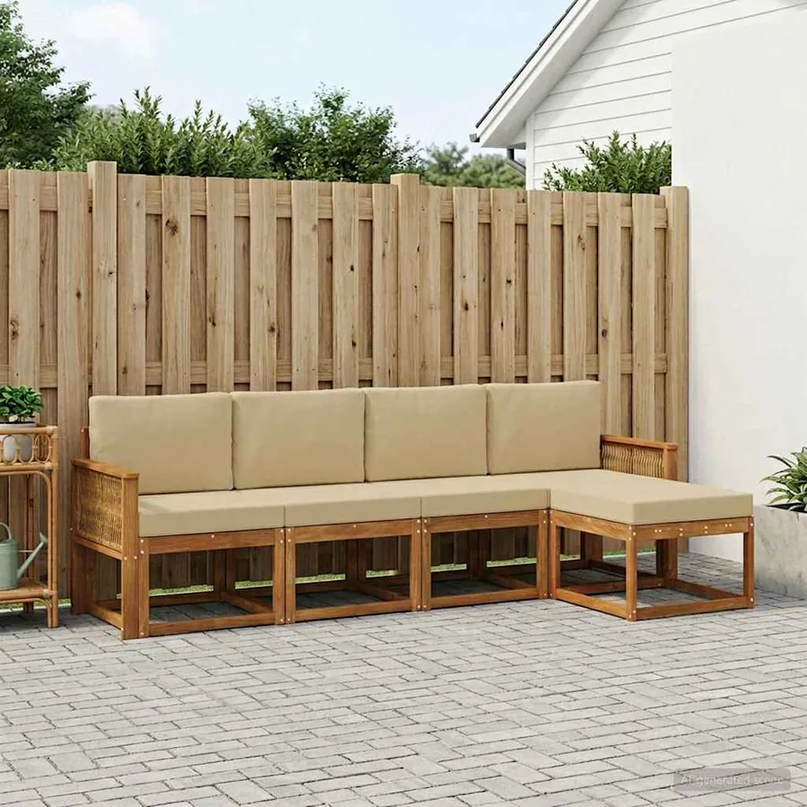 Ensemble de canapés d'extérieur 5 pcs Naturel et Beige