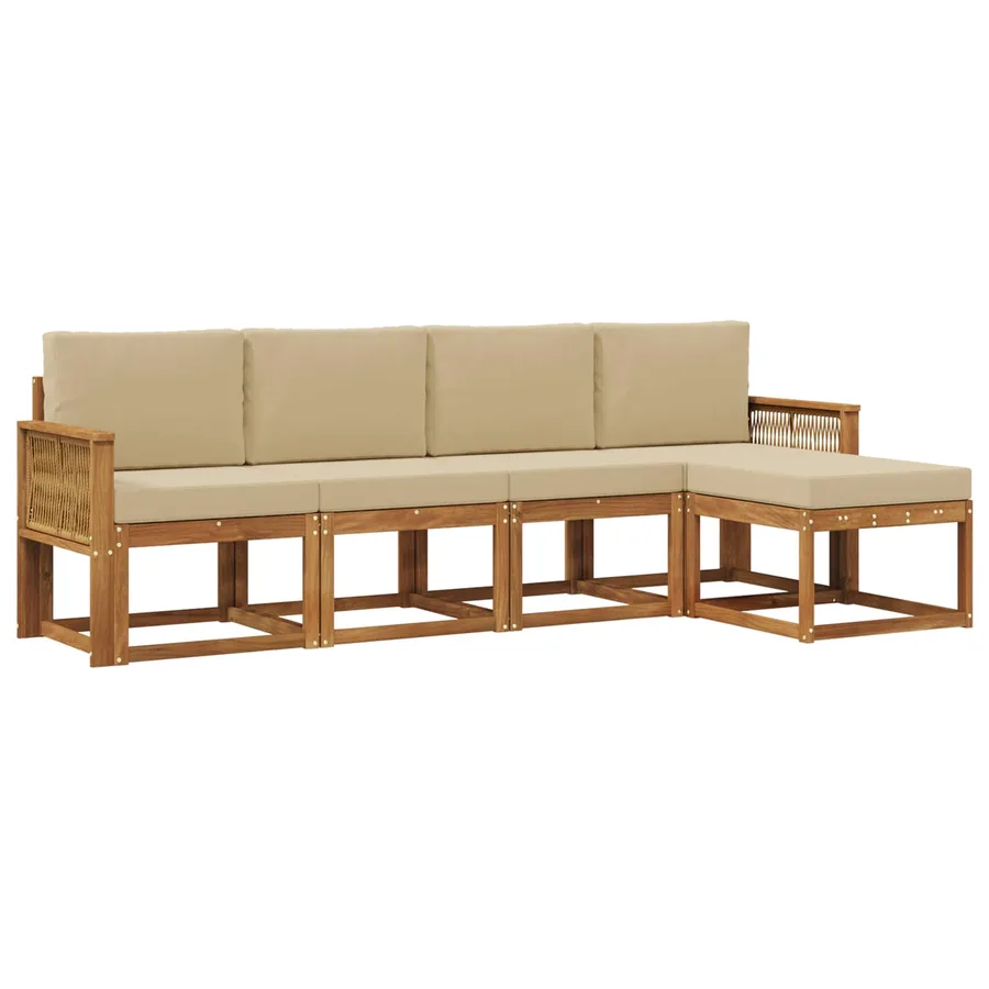 Ensemble de canapés d'extérieur 5 pcs Naturel et Beige - 2