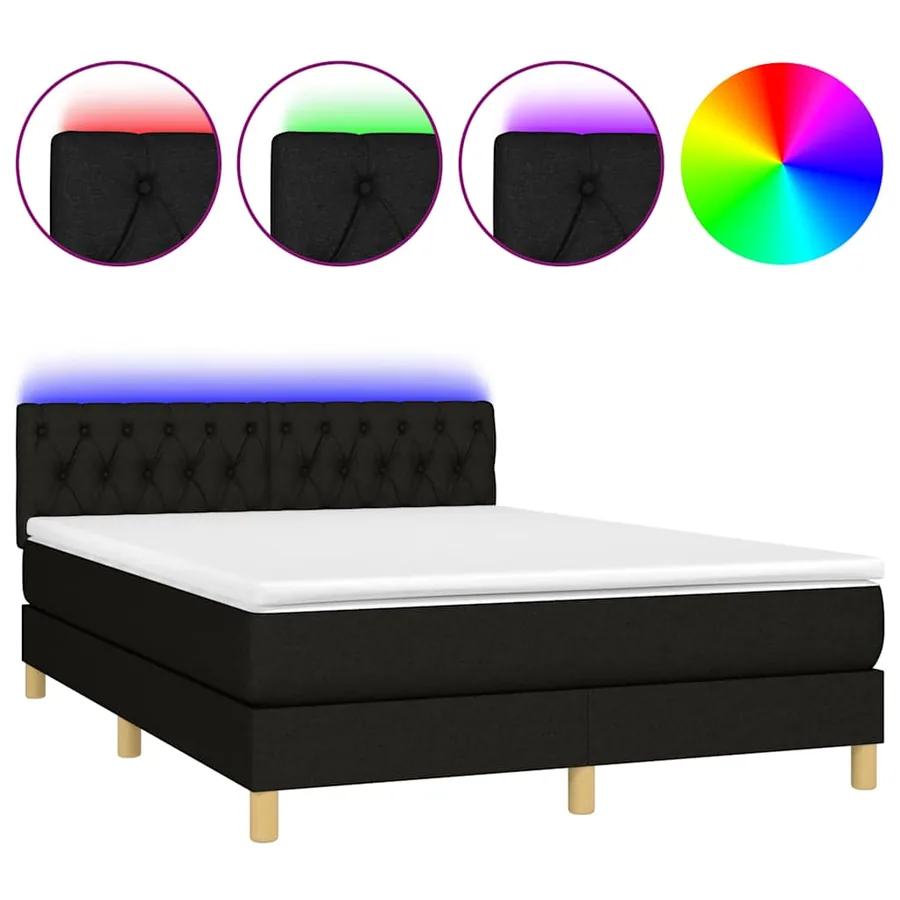 Sommier à lattes de lit avec matelas LED Noir 140x200 cm Tissu - 2