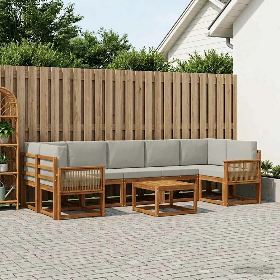 Ensemble de canapés d'extérieur 8 pcs Naturel et gris clair