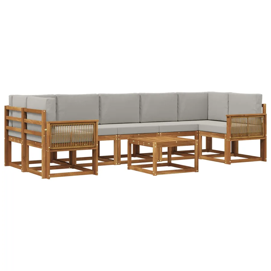 Ensemble de canapés d'extérieur 8 pcs Naturel et gris clair - 2