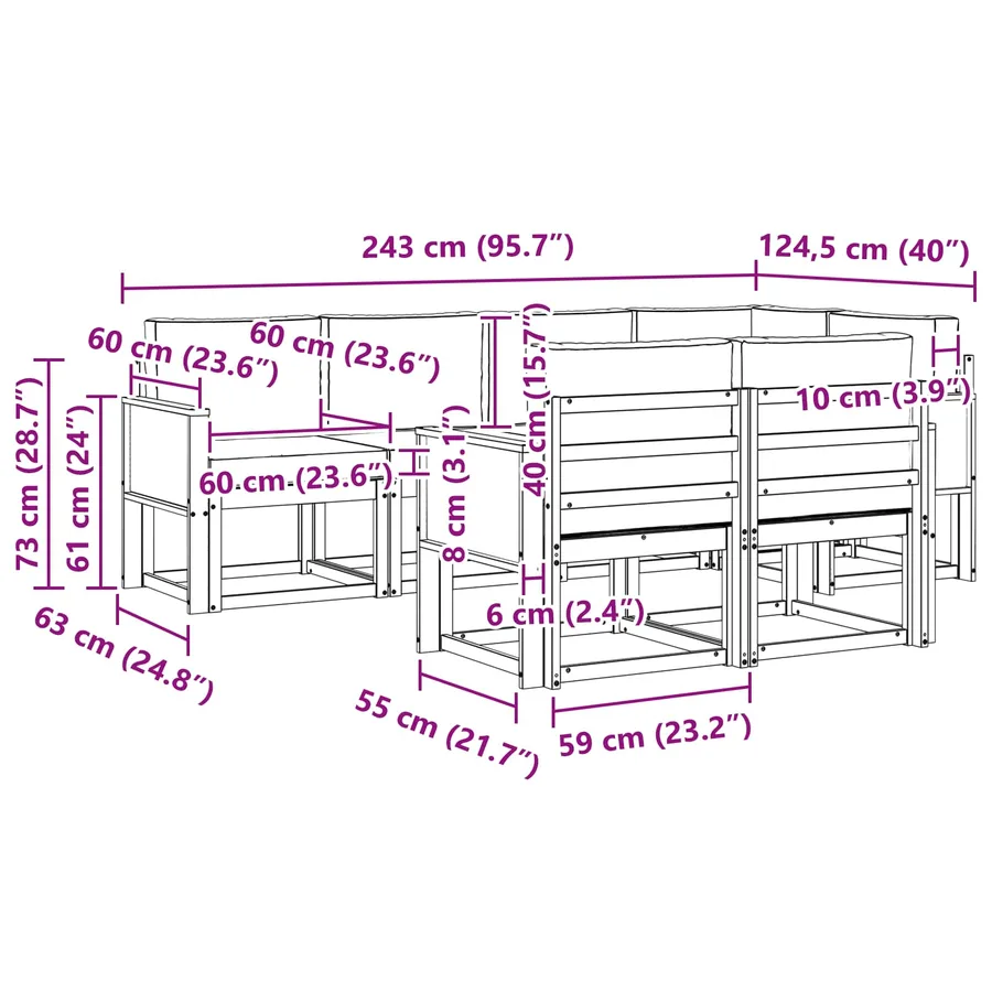 Ensemble de canapés d'extérieur 7 pcs Naturel et gris clair - 7