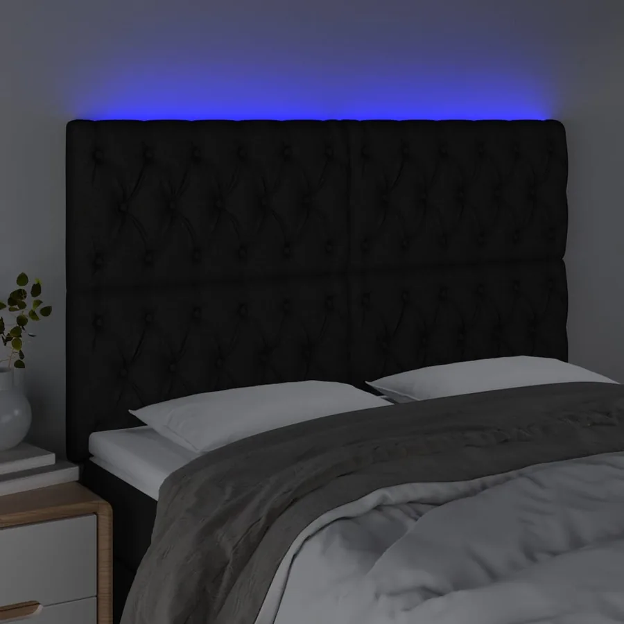 Tête de lit à LED Noir 144x7x118/128 cm Tissu - 3