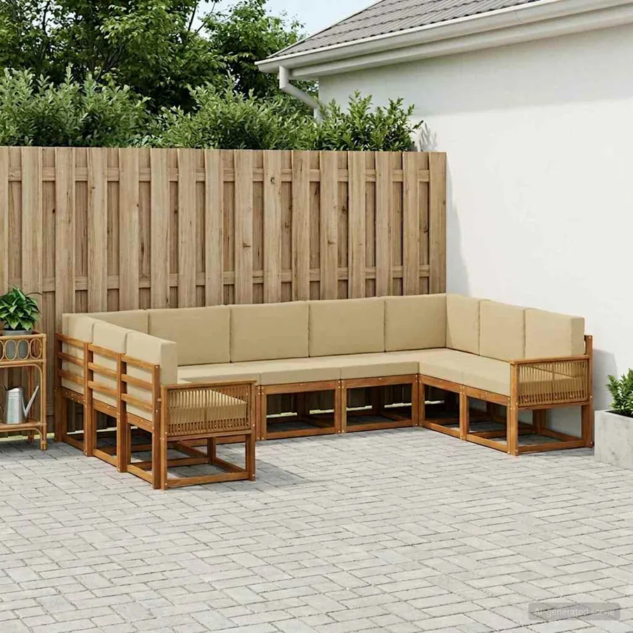 Ensemble de canapés d'extérieur 9 pcs Naturel et Beige