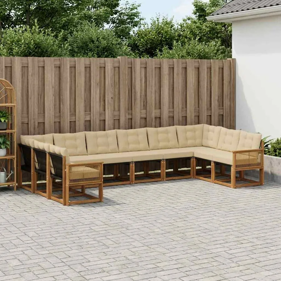 Ensemble de canapés d'extérieur 10 pcs Naturel et Beige