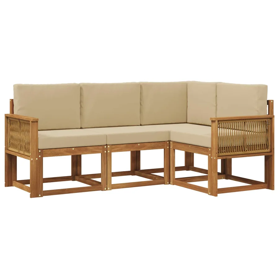 Ensemble de canapés d'extérieur 4 pcs Naturel et Beige - 2