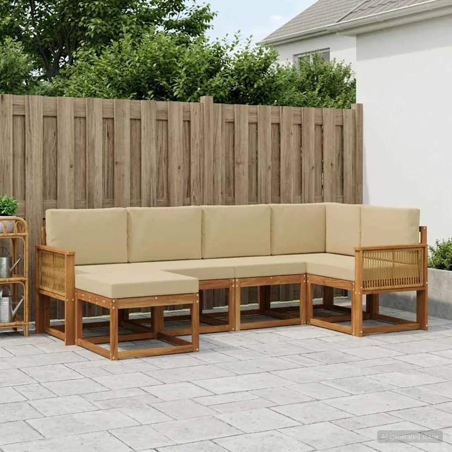 Ensemble de canapés d'extérieur 6 pcs Naturel et Beige