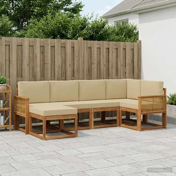 Ensemble de canapés d'extérieur 6 pcs Naturel et Beige