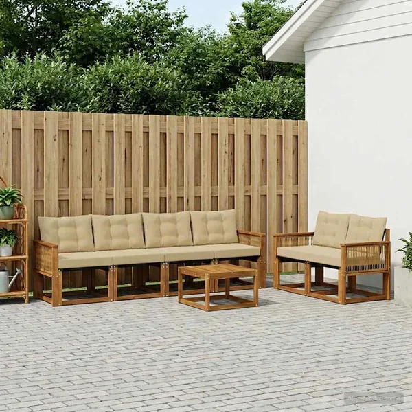 Ensemble de canapés d'extérieur 7 pcs Naturel et Beige