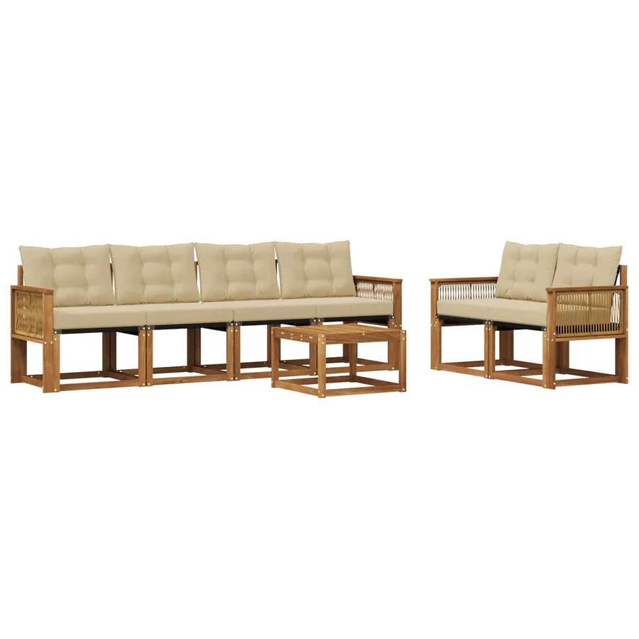 Ensemble de canapés d'extérieur 7 pcs Naturel et Beige - 2