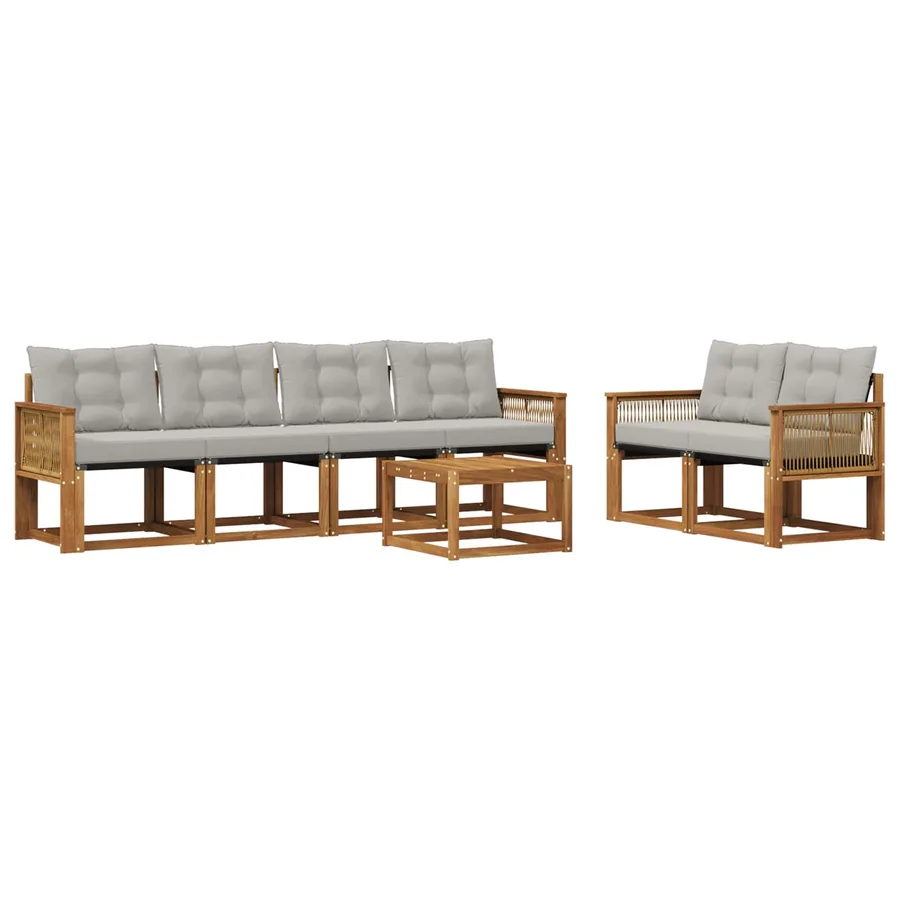 Ensemble de canapés d'extérieur 7 pcs Naturel et gris clair - 2