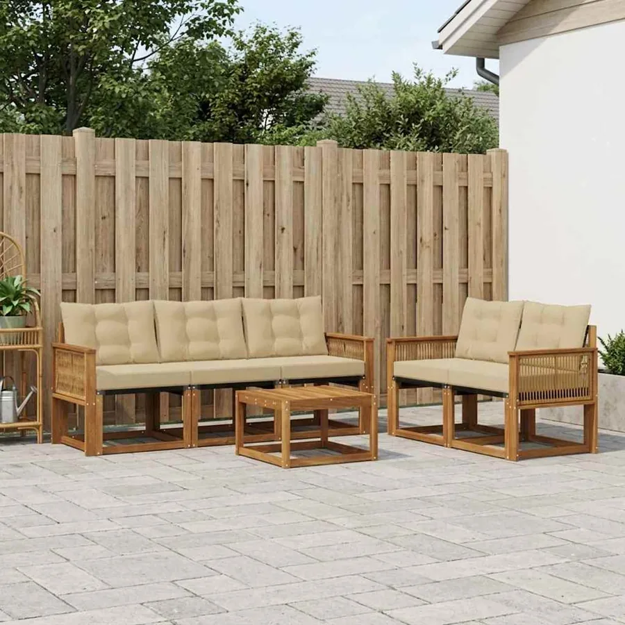 Ensemble de canapés d'extérieur 6 pcs Naturel et Beige