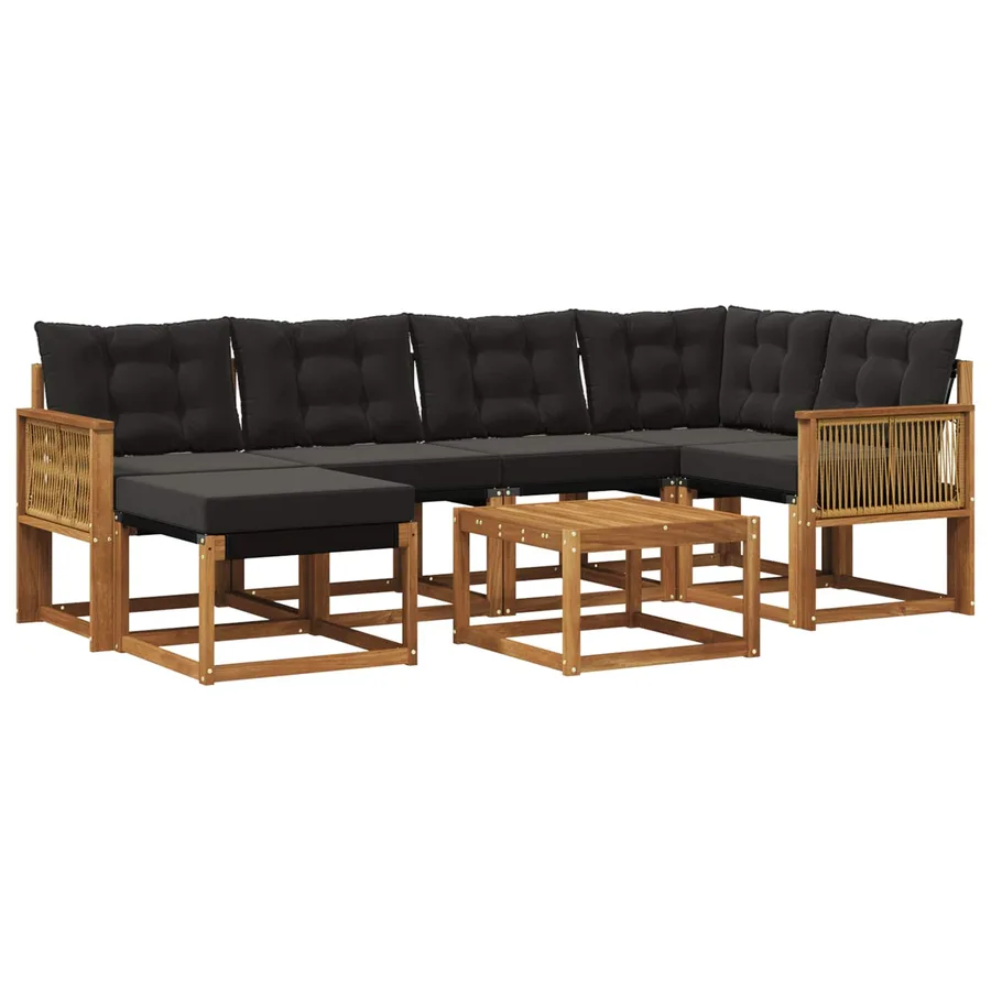 Ensemble de canapés d'extérieur 7 pcs Naturel et noir - 2