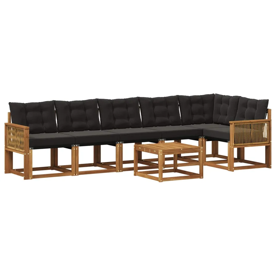 Ensemble de canapés d'extérieur 7 pcs Naturel et noir - 2