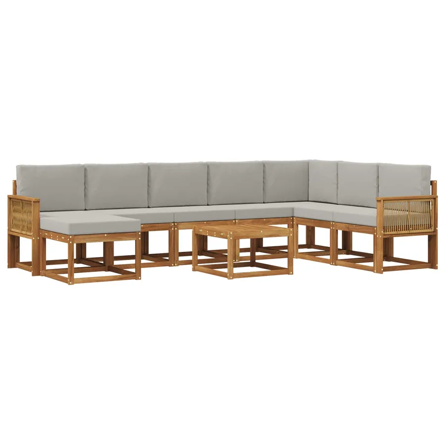 Ensemble de canapés d'extérieur 9 pcs Naturel et gris clair - 2