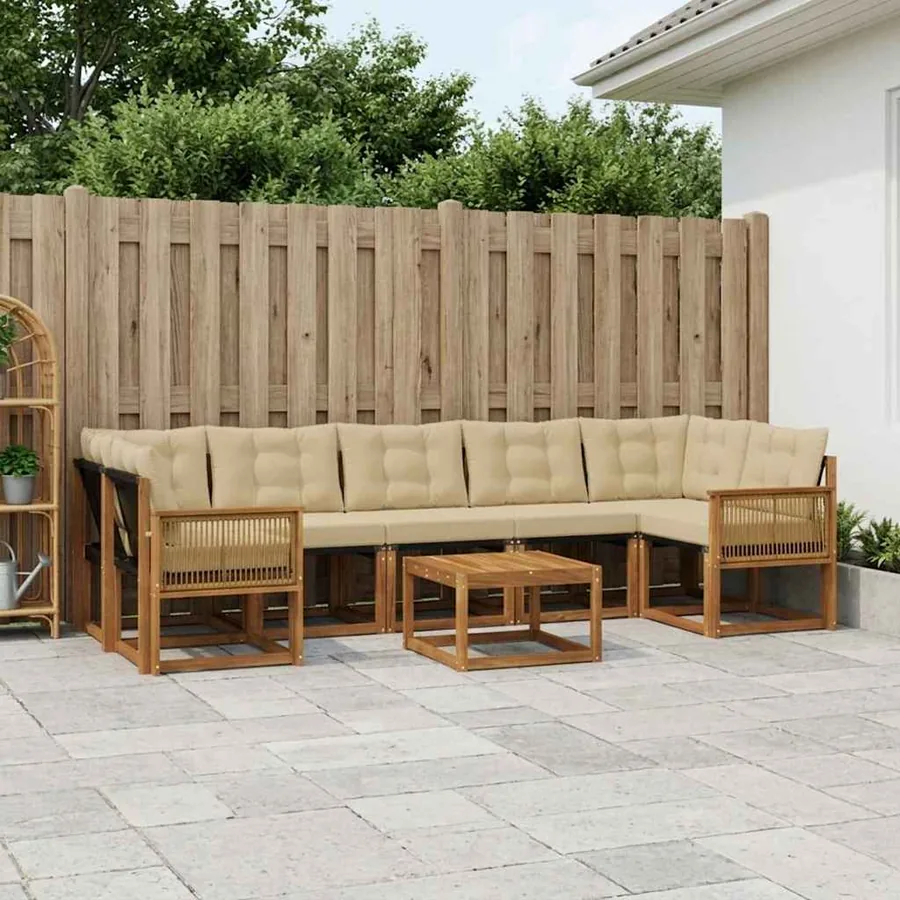 Ensemble de canapés d'extérieur 8 pcs Naturel et Beige