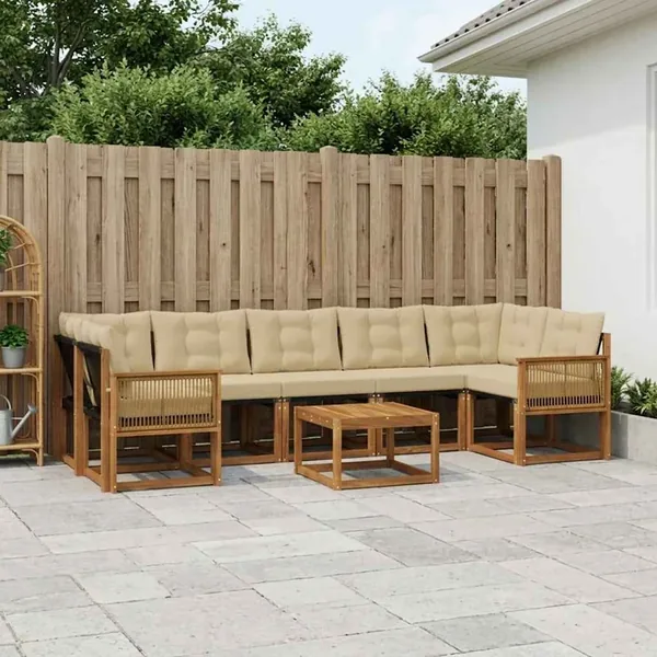 Ensemble de canapés d'extérieur 8 pcs Naturel et Beige