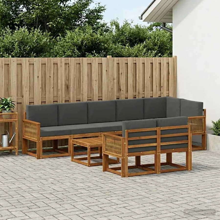 Ensemble de canapés d'extérieur 9 pcs Naturel et Anthracite