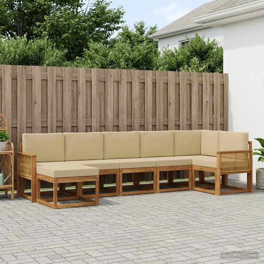 Ensemble de canapés d'extérieur 7 pcs Naturel et Beige
