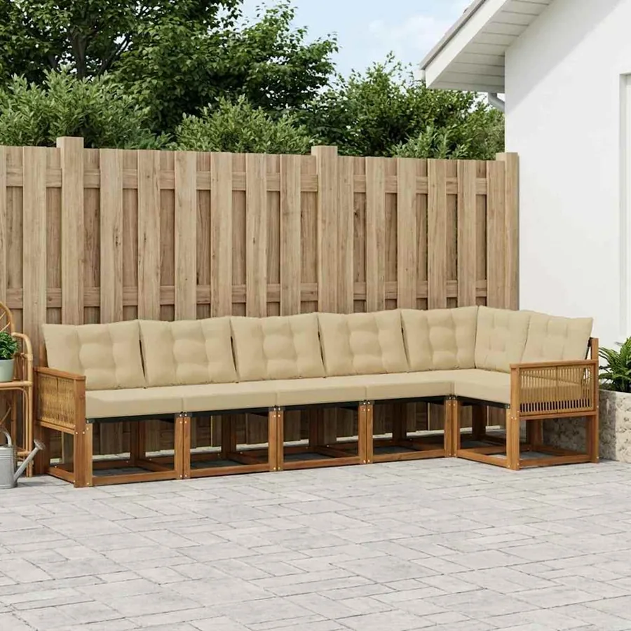 Ensemble de canapés d'extérieur 6 pcs Naturel et Beige