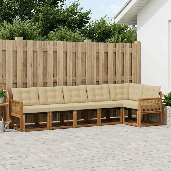 Ensemble de canapés d'extérieur 6 pcs Naturel et Beige