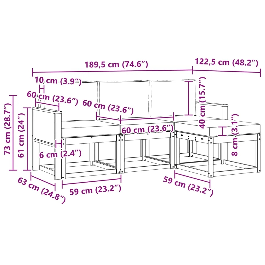 Ensemble de canapés d'extérieur 4 pcs Naturel et Anthracite - 6