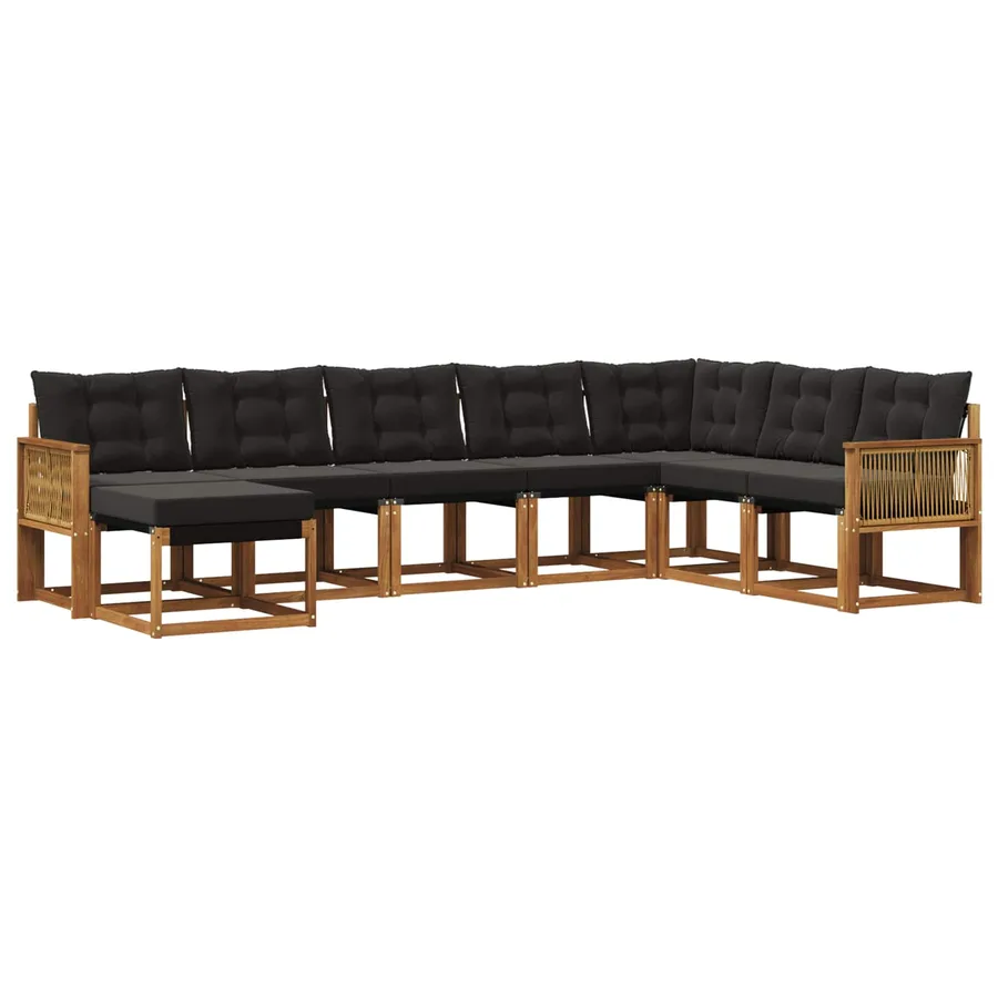Ensemble de canapés d'extérieur 8 pcs Naturel et noir - 2
