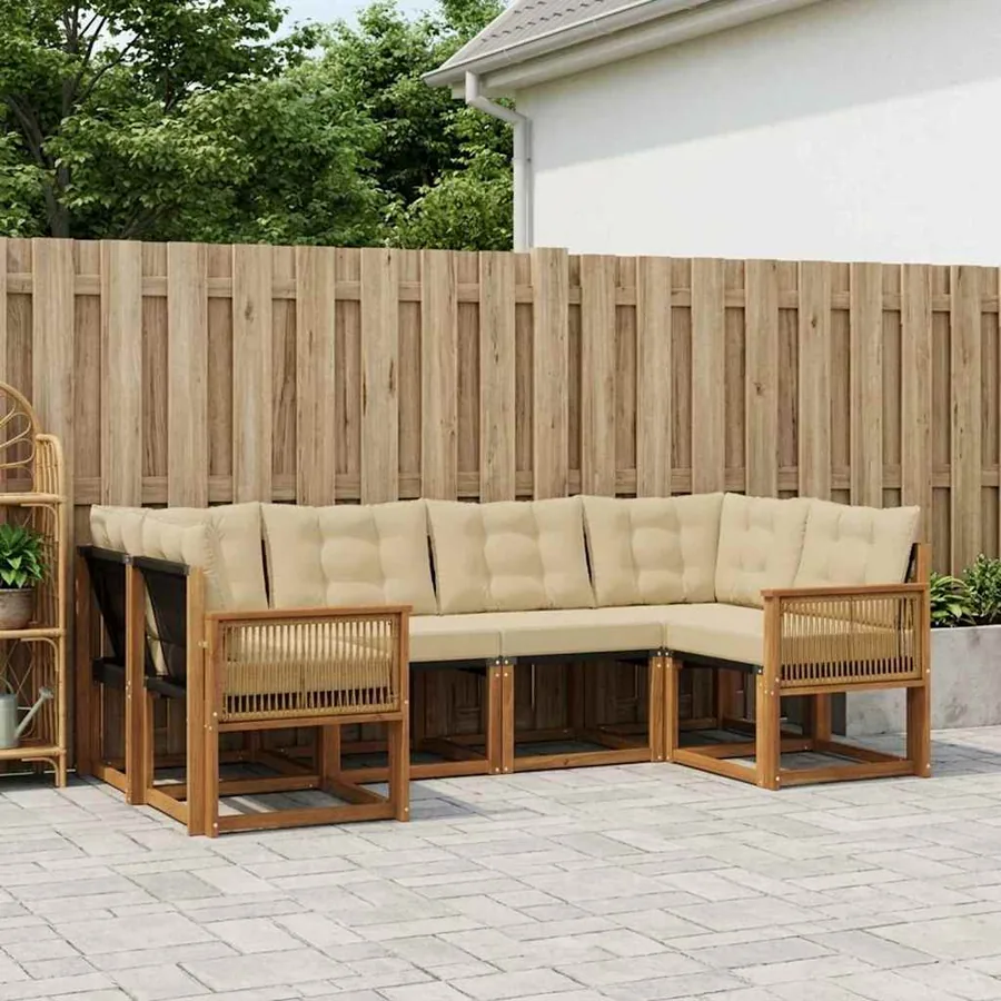 Ensemble de canapés d'extérieur 6 pcs Naturel et Beige