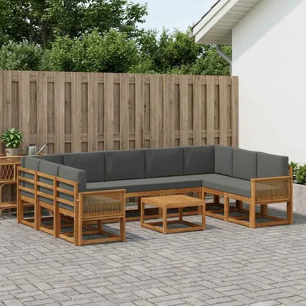 Ensemble de canapés d'extérieur 10 pcs Naturel et Anthracite