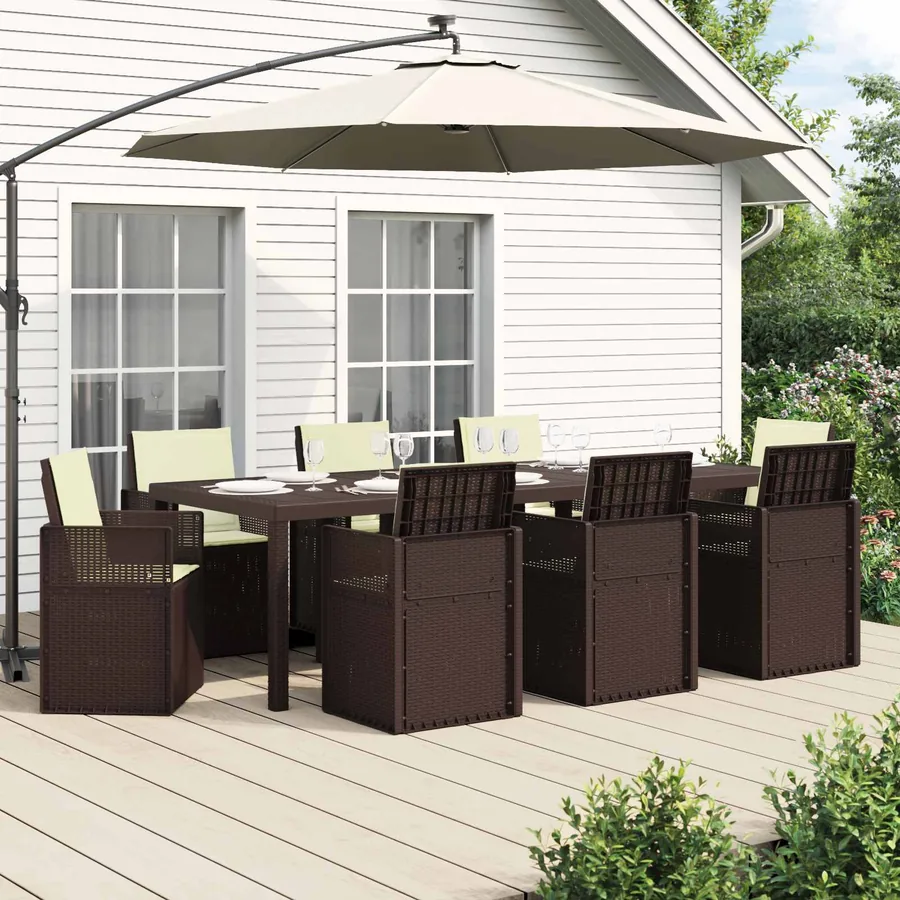 Ensemble de salle à manger pour jardin 9 pcs Marron et crème PP