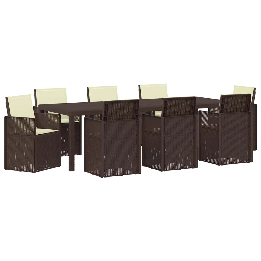 Ensemble de salle à manger pour jardin 9 pcs Marron et crème PP - 2