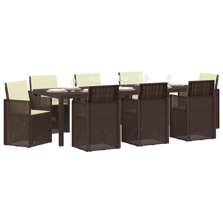 Ensemble de salle à manger pour jardin 9 pcs Marron et crème PP - 3