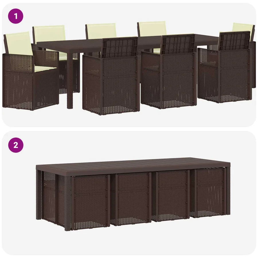 Ensemble de salle à manger pour jardin 9 pcs Marron et crème PP - 8