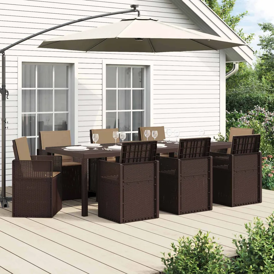 Ensemble de salle à manger pour jardin 9 pcs Marron et taupe PP
