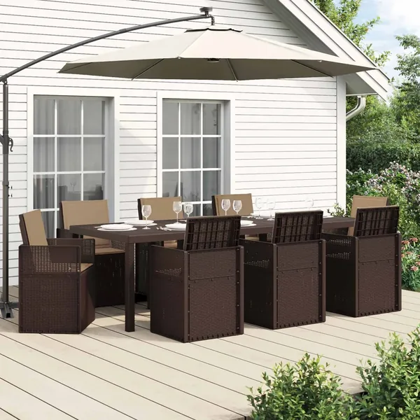 Ensemble de salle à manger pour jardin 9 pcs Marron et taupe PP