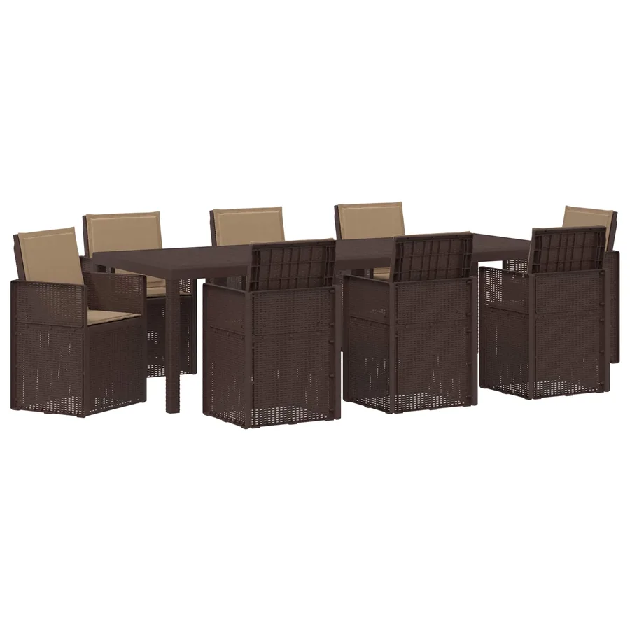 Ensemble de salle à manger pour jardin 9 pcs Marron et taupe PP - 2