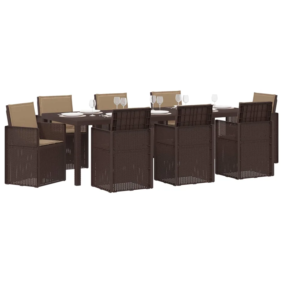 Ensemble de salle à manger pour jardin 9 pcs Marron et taupe PP - 3