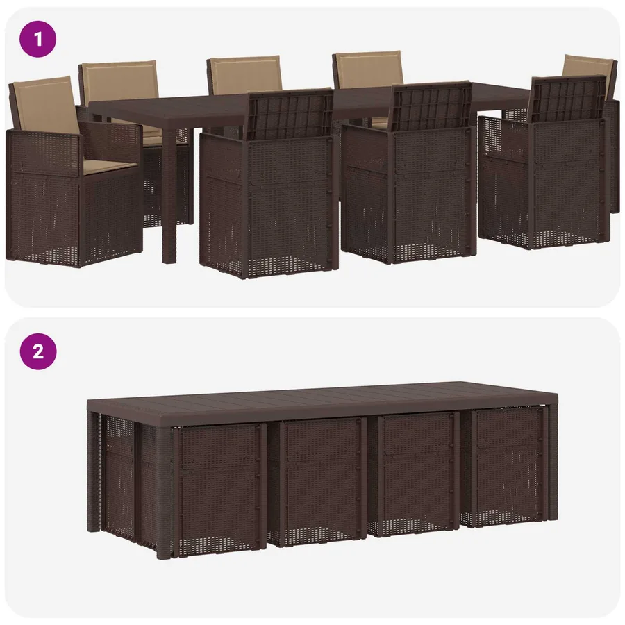 Ensemble de salle à manger pour jardin 9 pcs Marron et taupe PP - 8