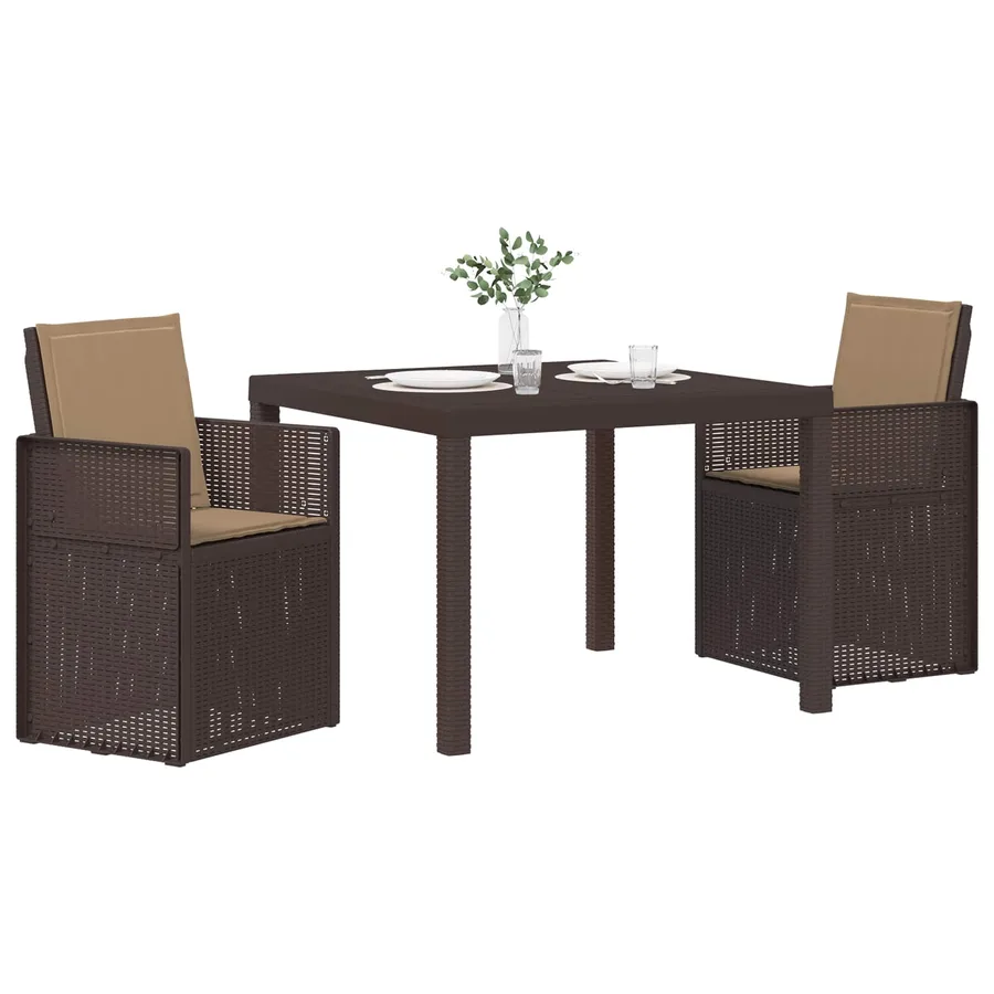 Ensemble de salle à manger pour jardin 3 pcs Marron et taupe PP - 3