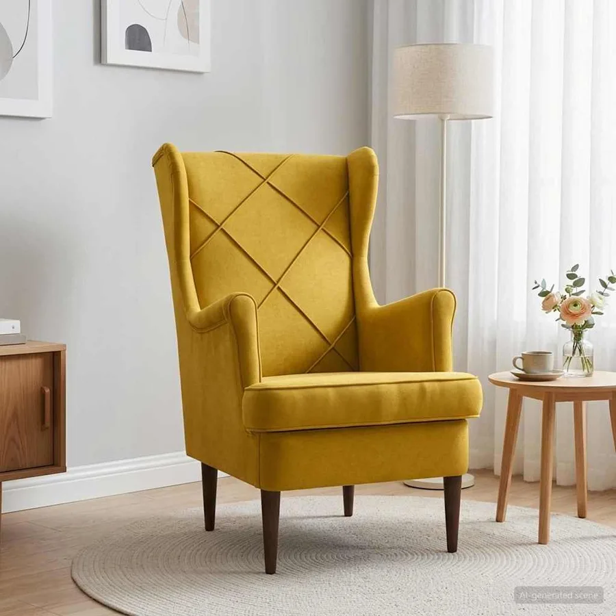 Fauteuil Jaune Velours - 3