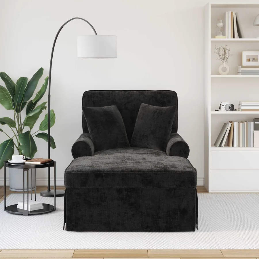 Chaise lounge avec jupe avec coussin Noir 157 x 91 x 91 cm ARES - 3