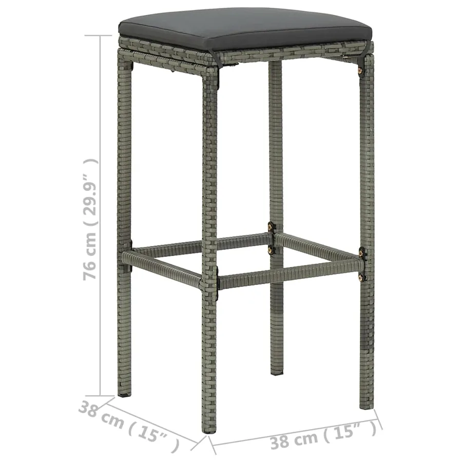 Ensemble de bar de jardin avec coussins 9 pcs Gris - 12