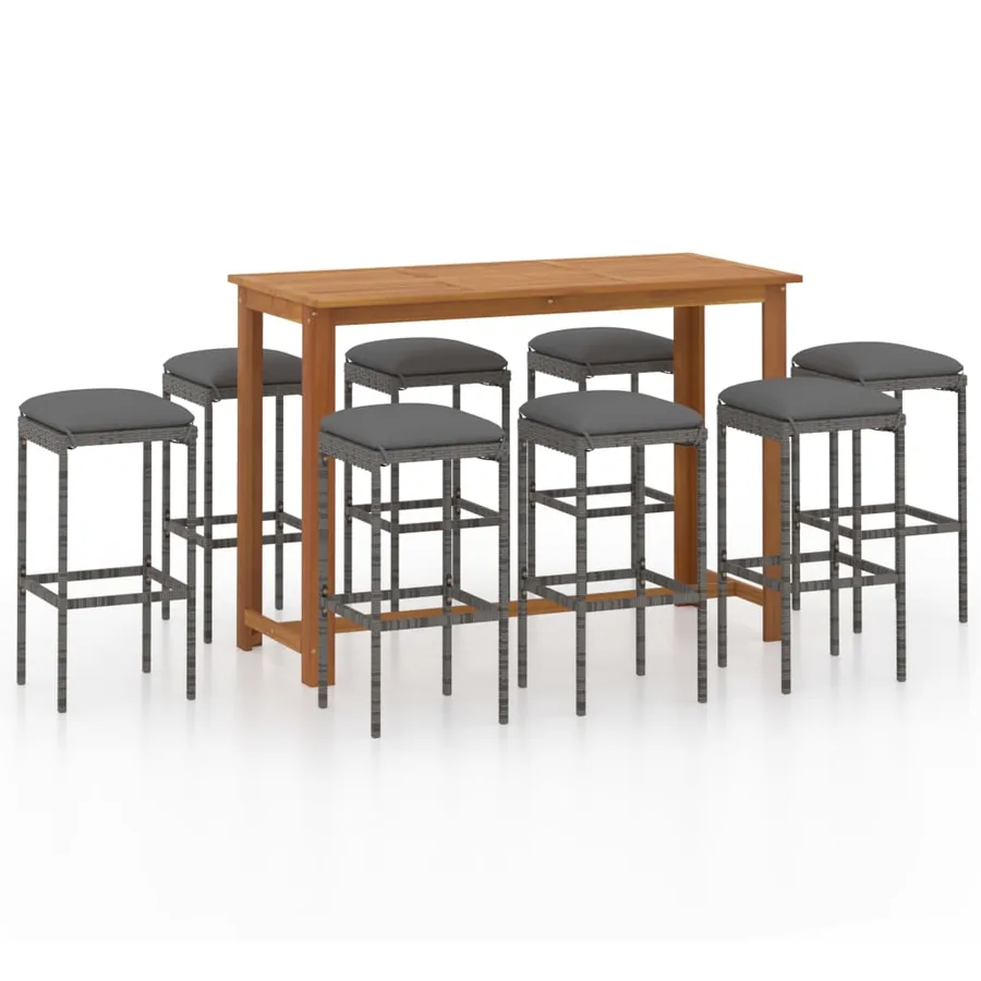 Ensemble de bar de jardin avec coussins 9 pcs Gris - 2