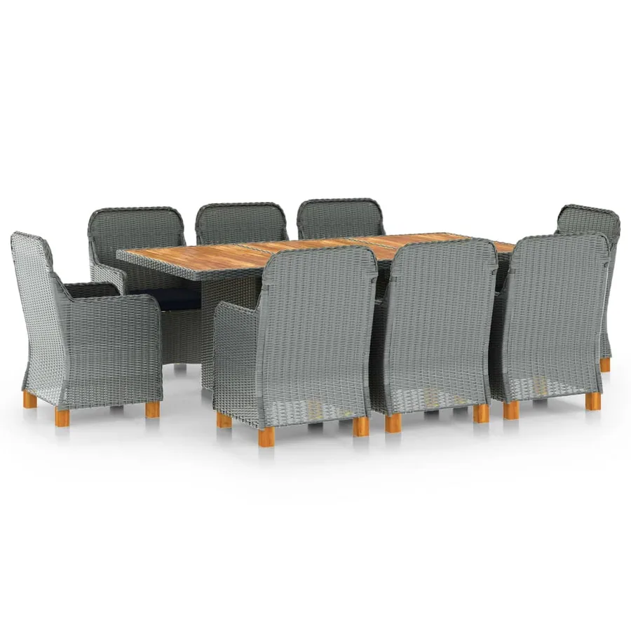 Ensemble à manger d'extérieur et coussins 9 pcs résine tressée
